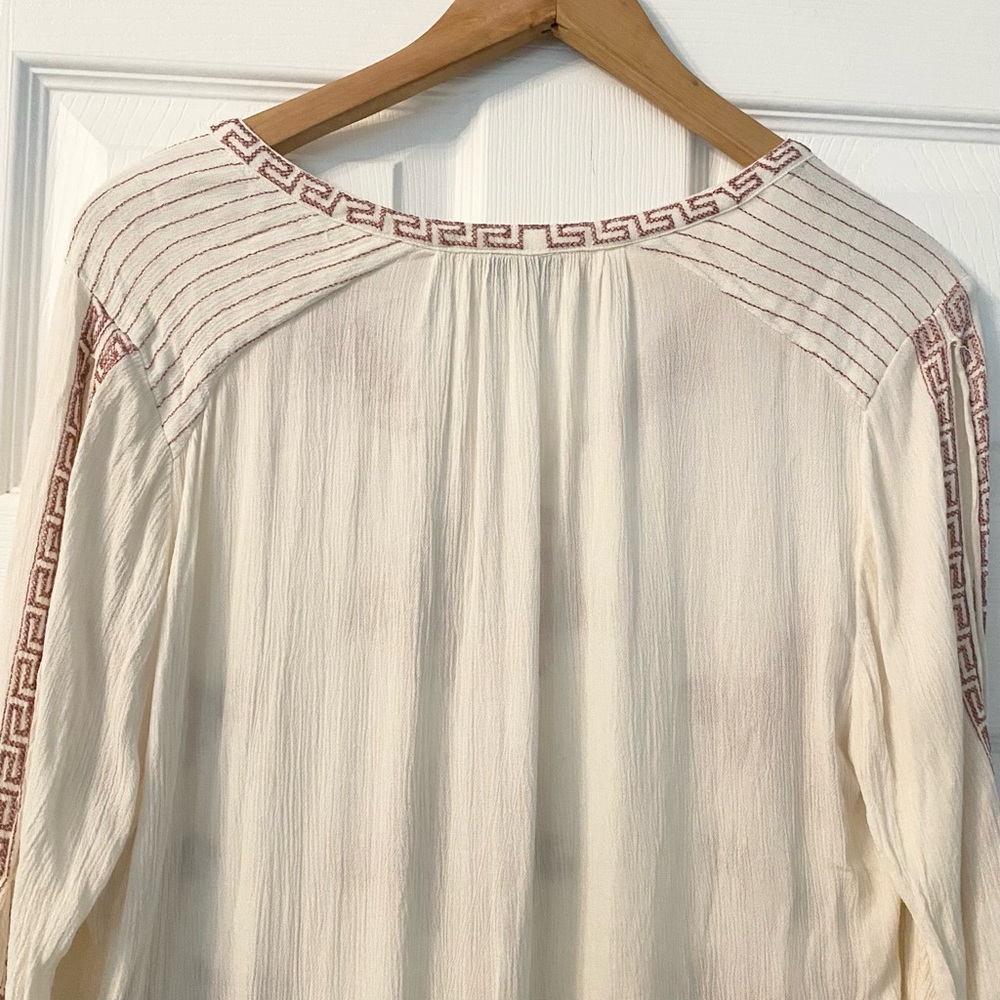 Lucky Brand Cream Blouse with Pink Embroidery - Picture 6 of 6